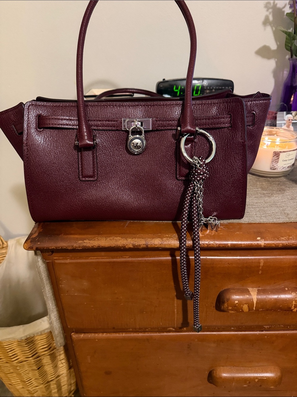 Michael Kors Ox Blood ( burgundy) Leather Satchel with Silver Hardware
